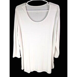 Susan Graver White 3/4 Sleeve Scoop Neck Top Size XL Cool Touch Knit Tunic Shirt